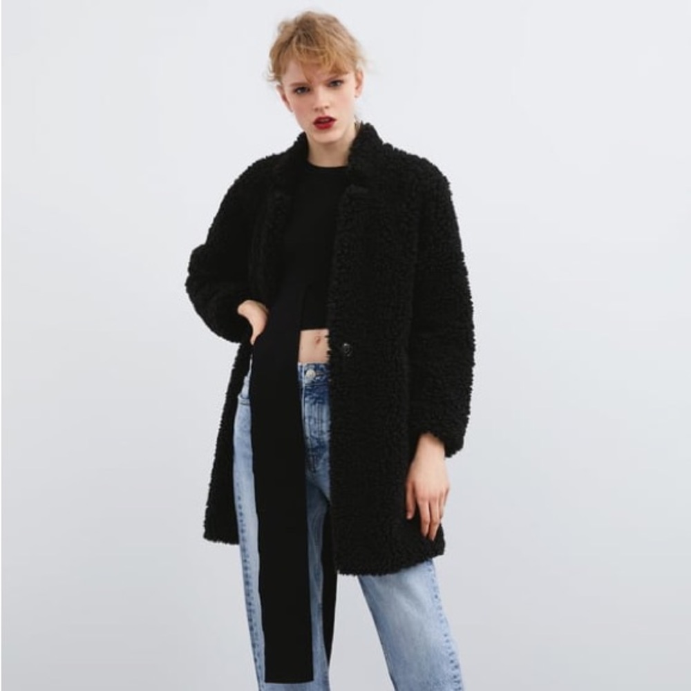 Zara Faux Shearling Coat in Black (1255/272/800)